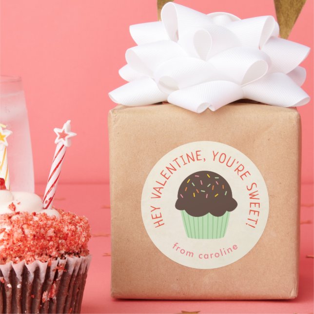 Sweet Cupcake Kids Classroom Valentine's Day Party Classic Round Sticker (Party)