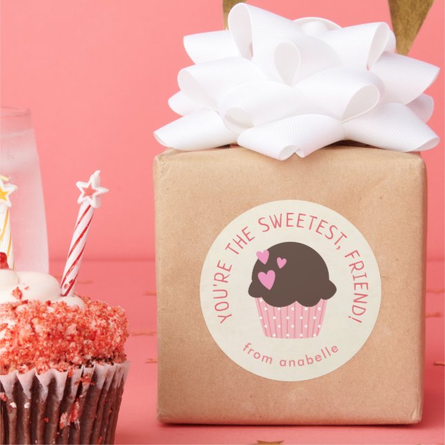 Sweet Cupcake Kids Classroom Valentine's Day Party Classic Round Sticker (Party)