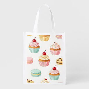 Sweet Cupcake Macaron Pattern Grocery Bag