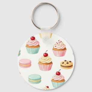 Sweet Cupcake Macaron Pattern Keychain