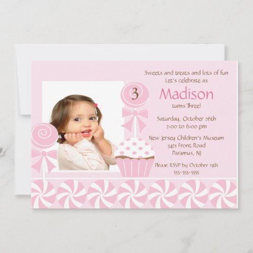 Sweet Cupcake Photo Birthday Invitation