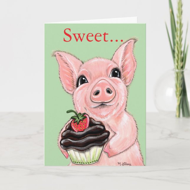 Sweet Cupcake Piggy Greeting Card Blank Inside (Front)