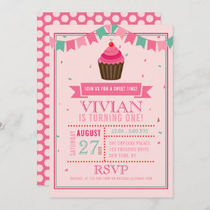 Sweet Cupcake Pink Birthday Party Invitation