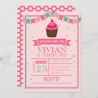 Sweet Cupcake Pink Birthday Party Invitation