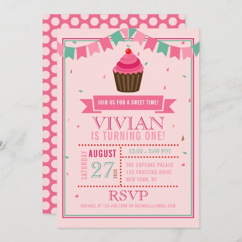 Sweet Cupcake Pink Birthday Party Invitation
