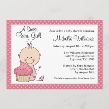 Sweet Cupcake Pink Polka Dot Girl Baby Shower Invitation by WhimsicalPrintStudio at Zazzle