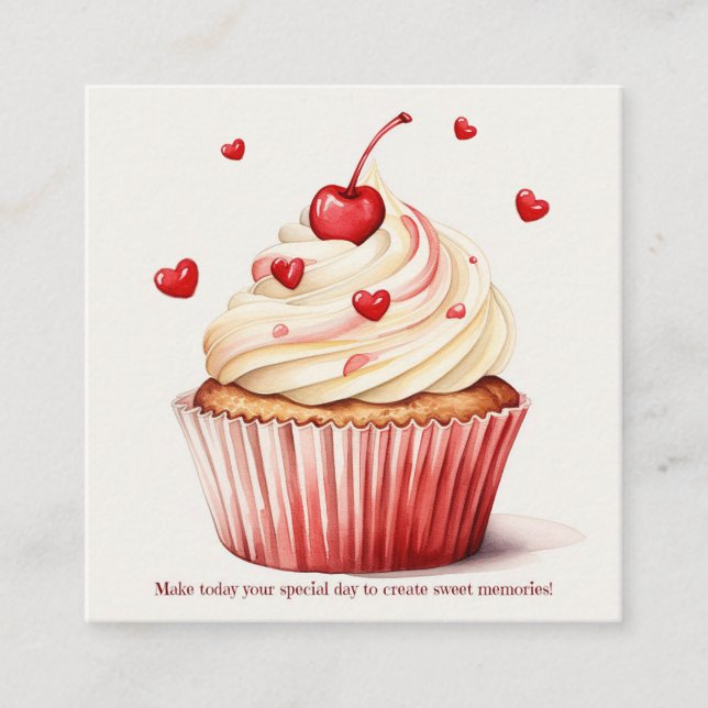 Sweet Cupcake Red Hearts Valentine's Day Card (Front)