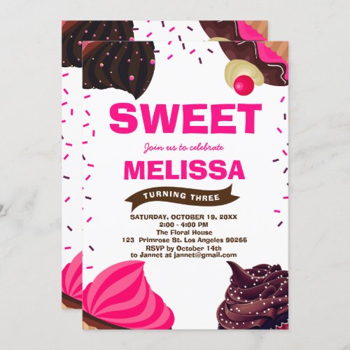 Sweet Cupcake Sprinkle Candy Baby shoppe Birthday Invitation