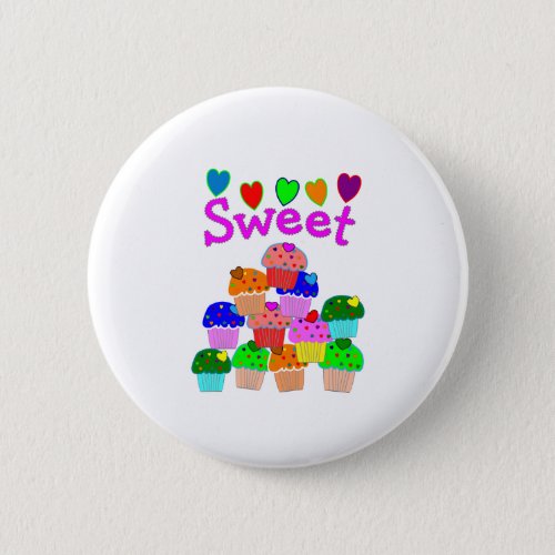 Sweet Cupcake Stack with Bright Hearts Pinback Button