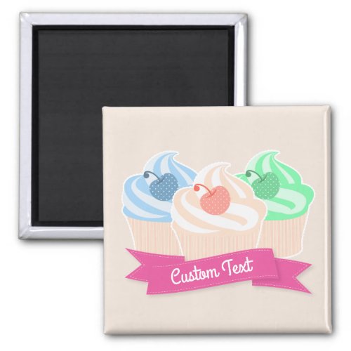 Sweet Cupcake Trio Custom Text Magnet