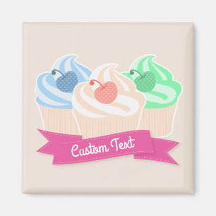 Sweet Cupcake Trio Custom Text Magnet