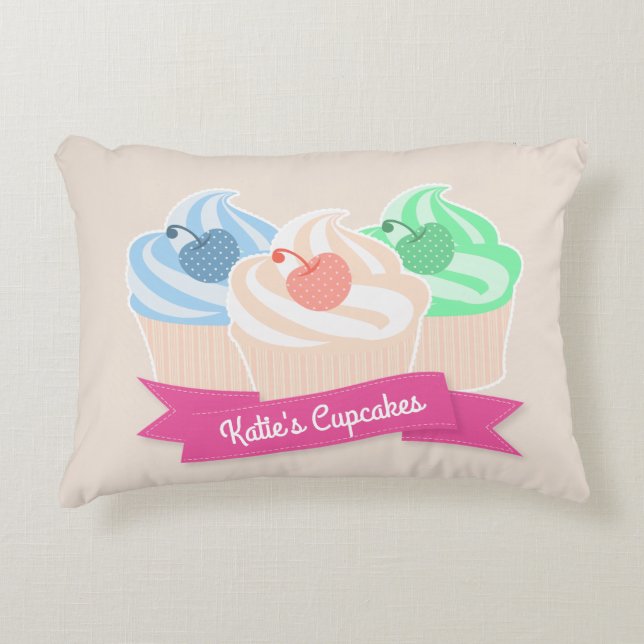 Sweet Cupcake Trio Personalised Pink  Accent Pillow (Front)