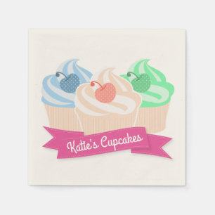 Sweet Cupcake Trio Personalised Pink Napkins