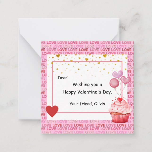 Sweet Cupcake Valentine's Day for kids Note Card (Front)