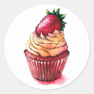 Sweet cupcake with a strawberry on top. classic round sticker