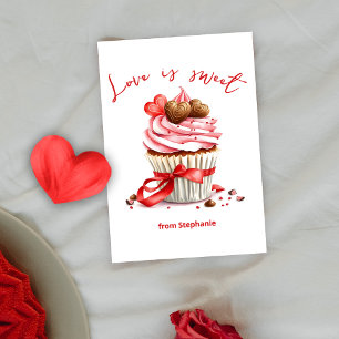 Sweet Cupcake with Heart Chocolates and Red Ribbon Card
