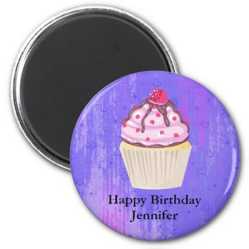 Sweet Cupcake with Raspberry on Top Birthday Magnet