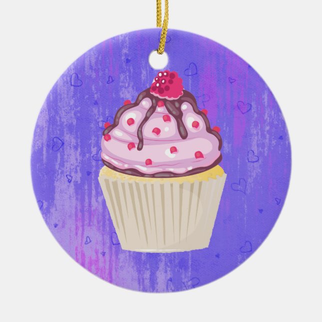 Sweet Cupcake with Raspberry on Top Ceramic Ornament (Front)