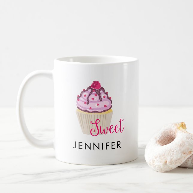Sweet Cupcake with Raspberry on Top Coffee Mug (With Donut)