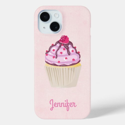 Sweet Cupcake with Raspberry on Top Custom iPhone 15 Case