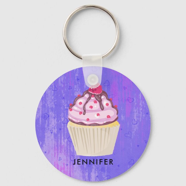 Sweet Cupcake with Raspberry on Top Custom Keychain (Front)