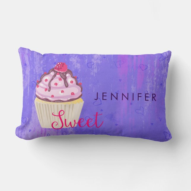 Sweet Cupcake with Raspberry on Top Custom Lumbar Pillow (Front)