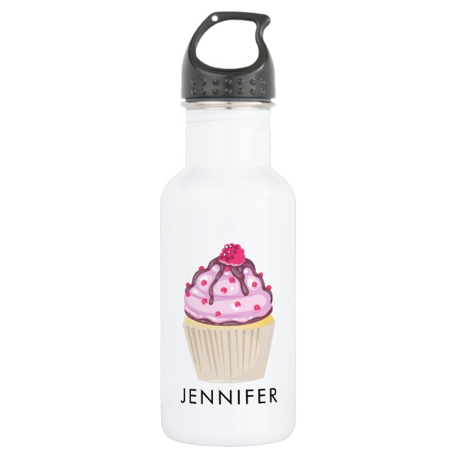 Sweet Cupcake with Raspberry on Top Custom Water Bottle (Front)
