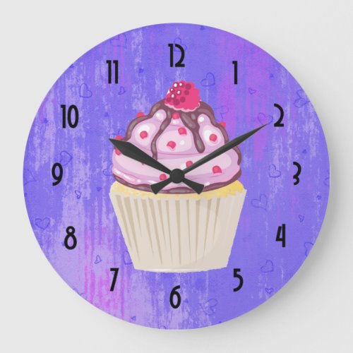 Sweet Cupcake with Raspberry on Top Large Clock