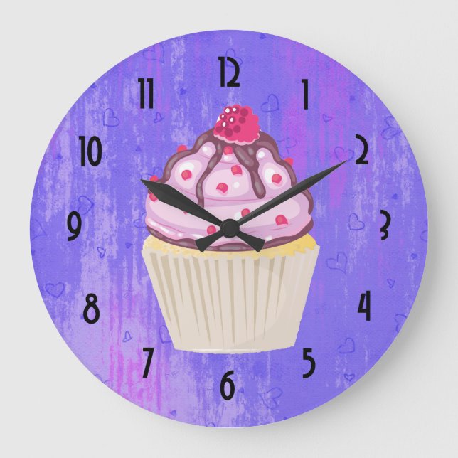 Sweet Cupcake with Raspberry on Top Large Clock (Front)