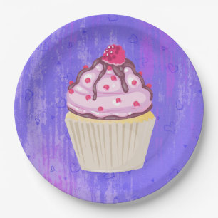 Sweet Cupcake with Raspberry on Top Paper Plates