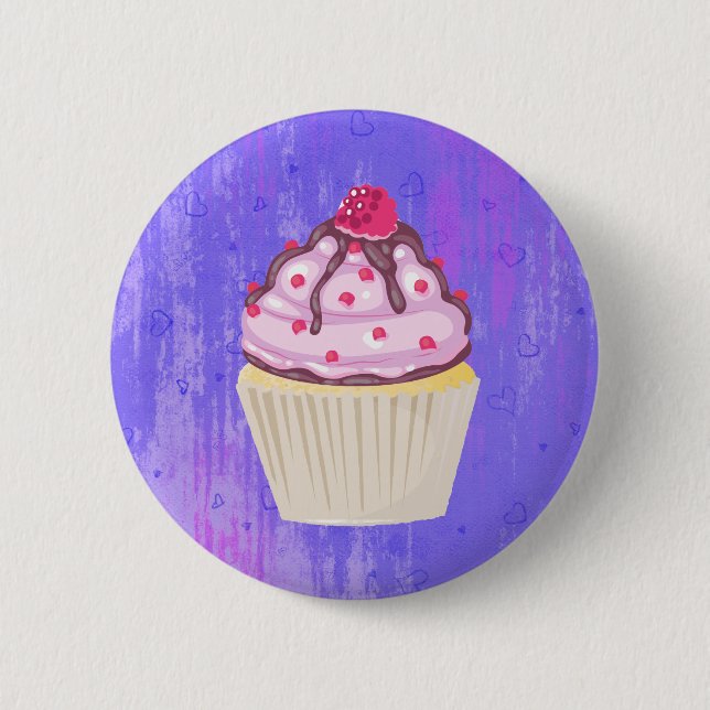 Sweet Cupcake with Raspberry on Top Pinback Button (Front)