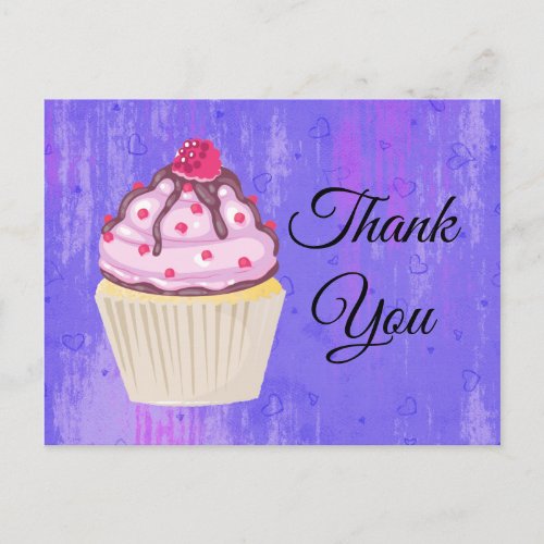 Sweet Cupcake with Raspberry on Top Thank You Postcard