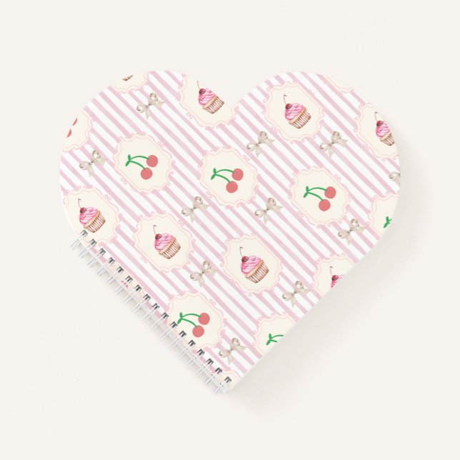 Sweet cupcakes and cherries Real Shabby Chic Pink Notebook (Front)