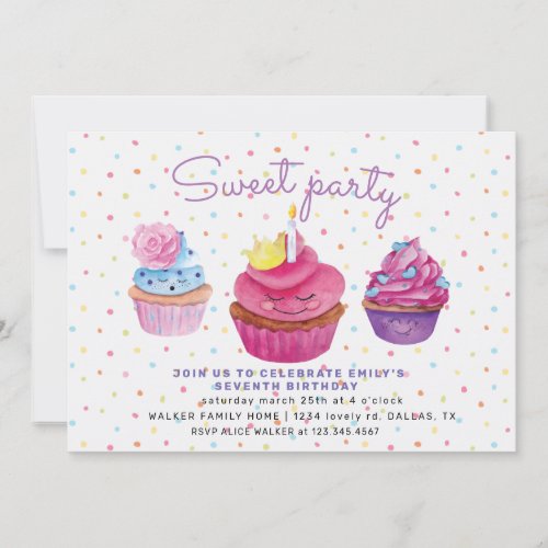 Sweet cupcakes and sprinkles birthday invitation