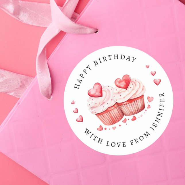 Sweet cupcakes Happy Birthday Classic Round Sticker (Creator Uploaded)