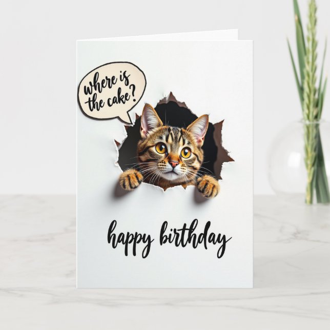 Sweet Curious Cat Birthday Card (Front)