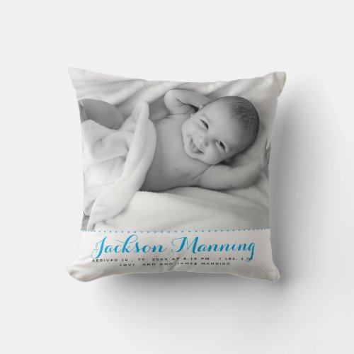 Sweet Custom Baby Photo Birth Stats Nursery Throw Pillow