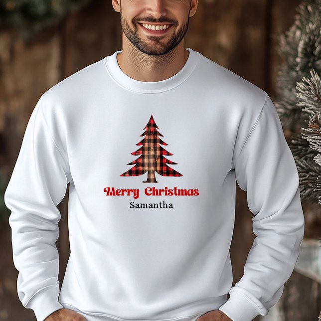 Sweet Custom Buffalo Plaid Tree Holiday Hoodie (Sweet Custom Name Buffalo Plaid Tree Holiday Hoodie)