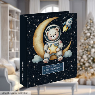 Sweet Custom Name Astronaut Teddy Bear Baby Boy  3 Ring Binder