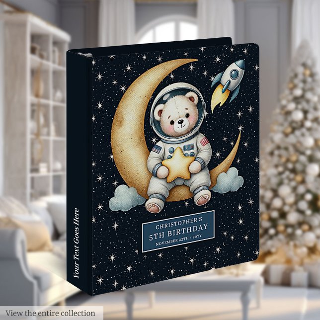 Sweet Custom Name Astronaut Teddy Bear Baby Boy  3 Ring Binder (Sweet Custom Name Astronaut Teddy Bear Baby Boy 3 ring binder)