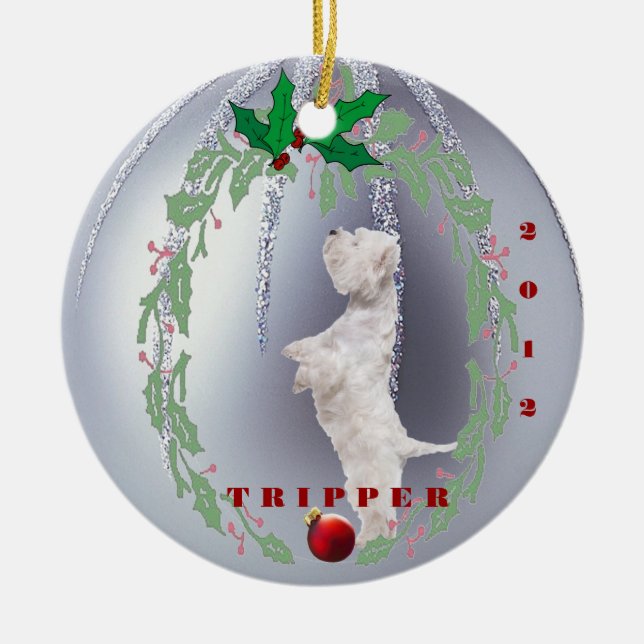 Sweet Customize it - Westie Puppys 1st  Christmas Ceramic Ornament (Front)