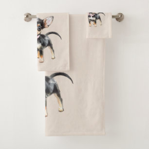 Sweet Cute Brown Cream Chihuahua Dog Best Friends Bath Towel Set