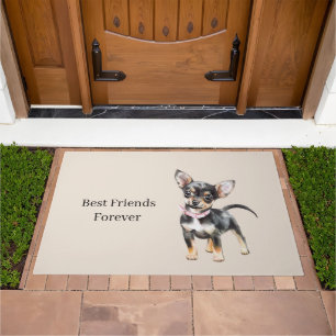Sweet Cute Brown Cream Chihuahua Dog Best Friends Doormat