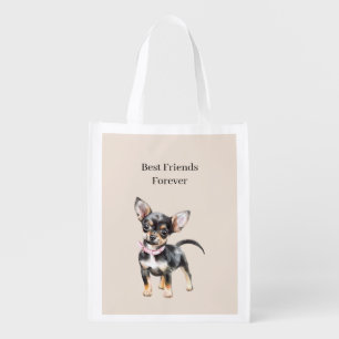Sweet Cute Brown Cream Chihuahua Dog Best Friends Grocery Bag