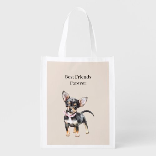 Sweet Cute Brown Cream Chihuahua Dog Best Friends Grocery Bag