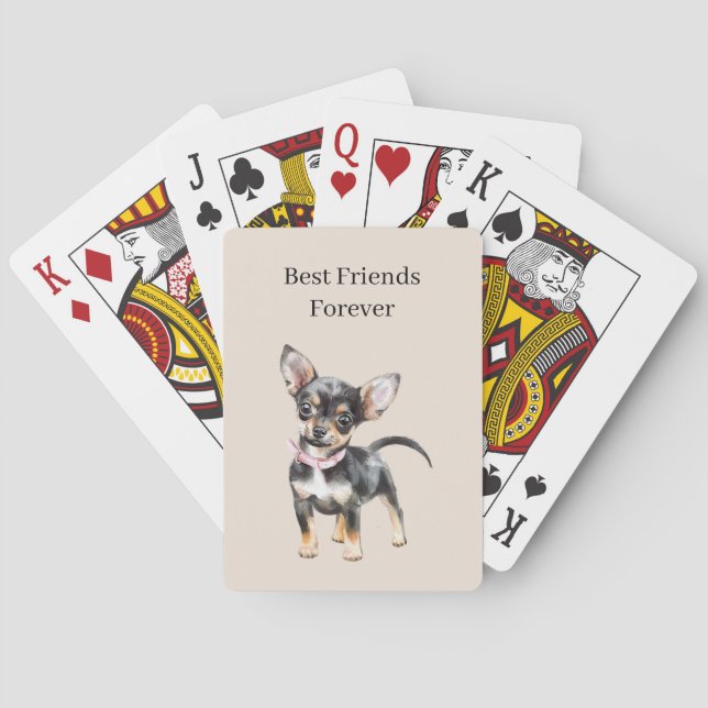 Sweet Cute Brown Cream Chihuahua Dog Best Friends Poker Cards (Back)
