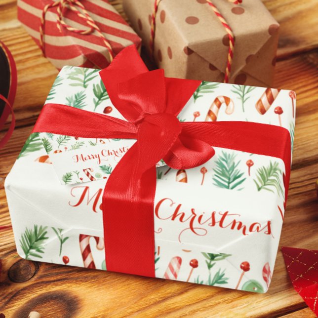 Sweet & Cute Candy Canes Merry Christmas Wrapping Paper (Creator Uploaded)