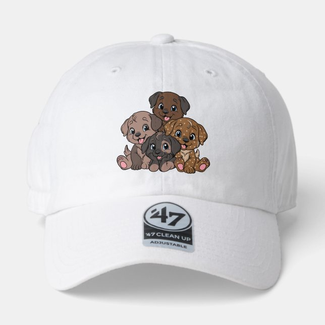 Sweet Cute Cartoon Puppies 47 Brand Hat (Front)