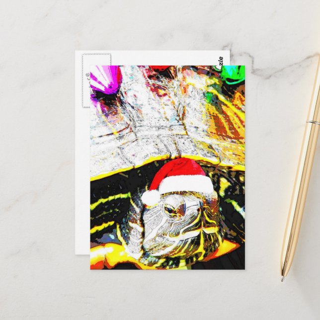 Sweet Cute Christmas Turtle Postcard (Front/Back In Situ)