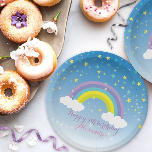 Sweet Cute Colorful Rainbow and Stars Birthday Paper Plates
